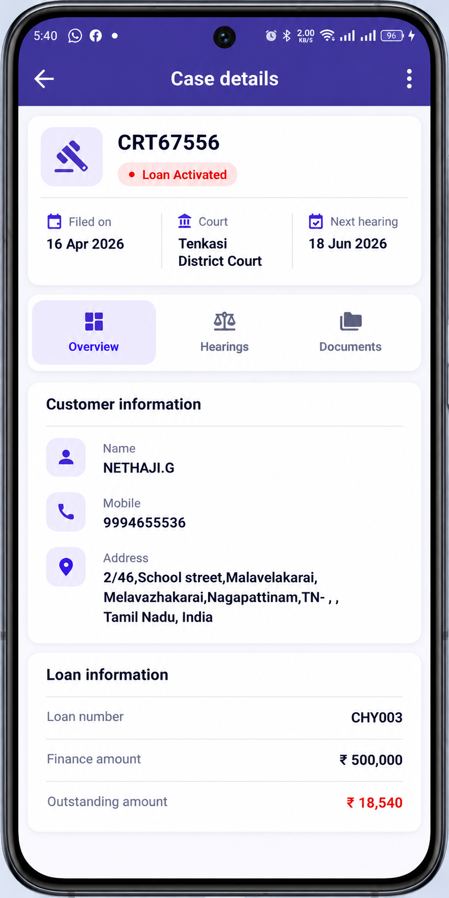 Legal Management screen